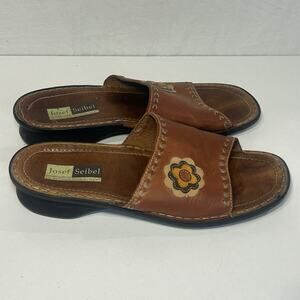Josef Seibel Catalonia Brandy Leather Mule Slide Sandals Size 10/40 Flower